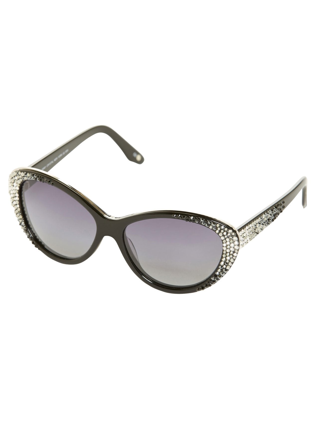 Chic Black and Silver Sunglasses with Swarovski Crystal Detail Swarovski Crystal Embellished, Silver Frame, Black Oval  main image 2
