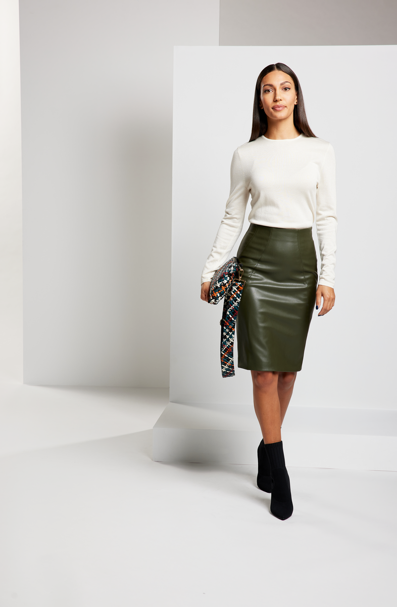 Vegan leather pencil skirt green best sale