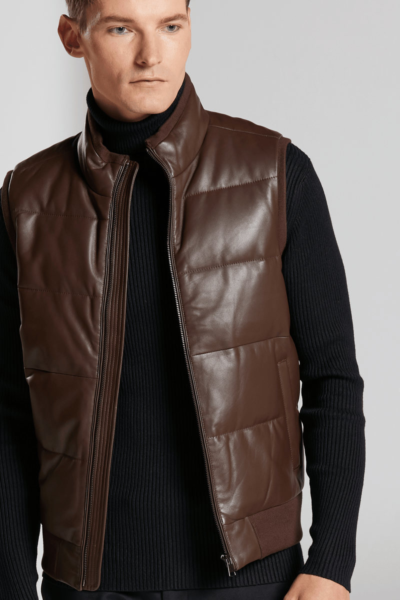 Leather down vest best sale