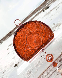 Amber Hand Carved Resin Fan Clutch