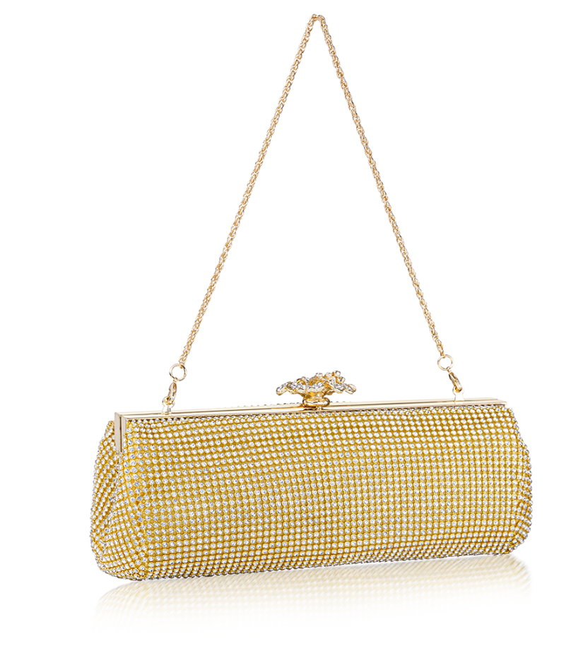 Gold Crystal Mesh Clutch