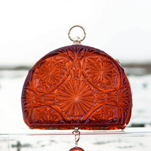 Amber Hand Carved Resin Fan Clutch