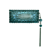 Load image into Gallery viewer, Teal Hand Carved Resin Long Rectangular Clutch