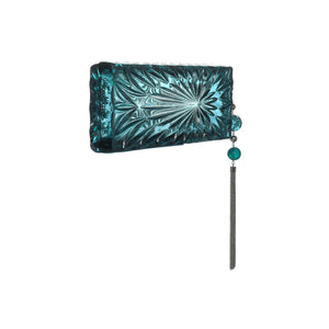 Teal Hand Carved Resin Long Rectangular Clutch