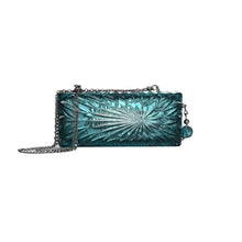 Load image into Gallery viewer, Teal Hand Carved Resin Long Rectangular Clutch