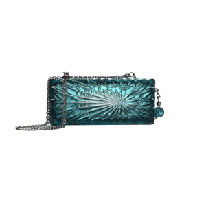 Teal Hand Carved Resin Long Rectangular Clutch