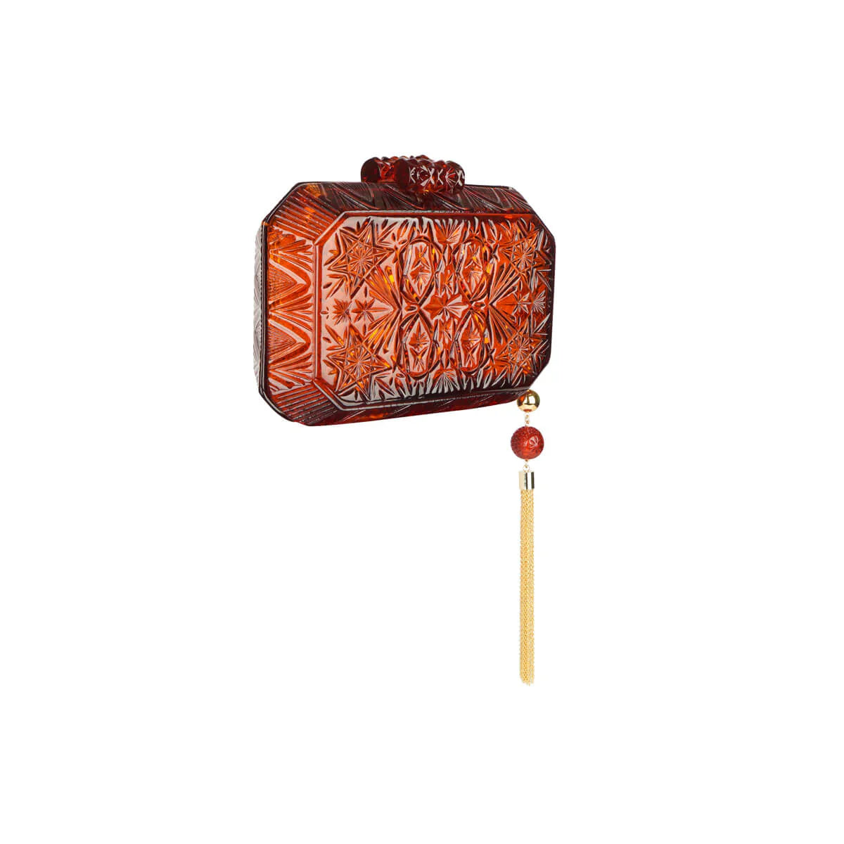 Amber Hand Carved Resin Wide Octagon Clutch