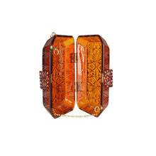 Load image into Gallery viewer, Amber Hand Carved Resin Wide Octagon Clutch