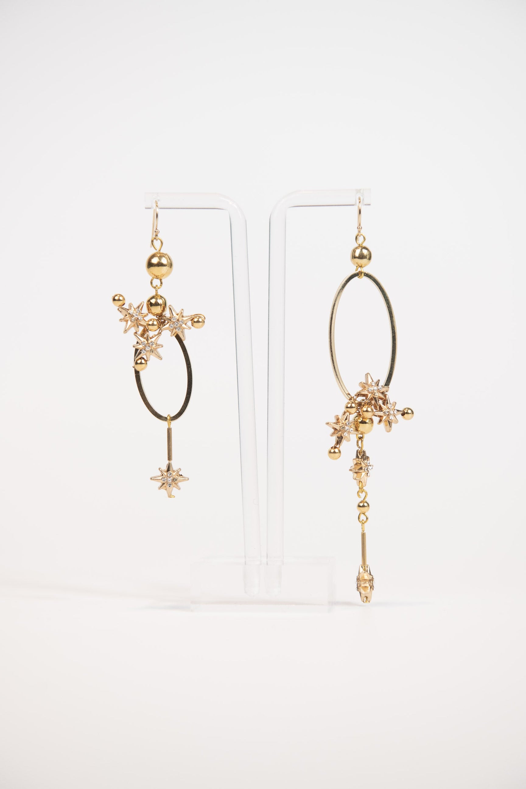 Asymmetrical celestial oval drop earrings - gold