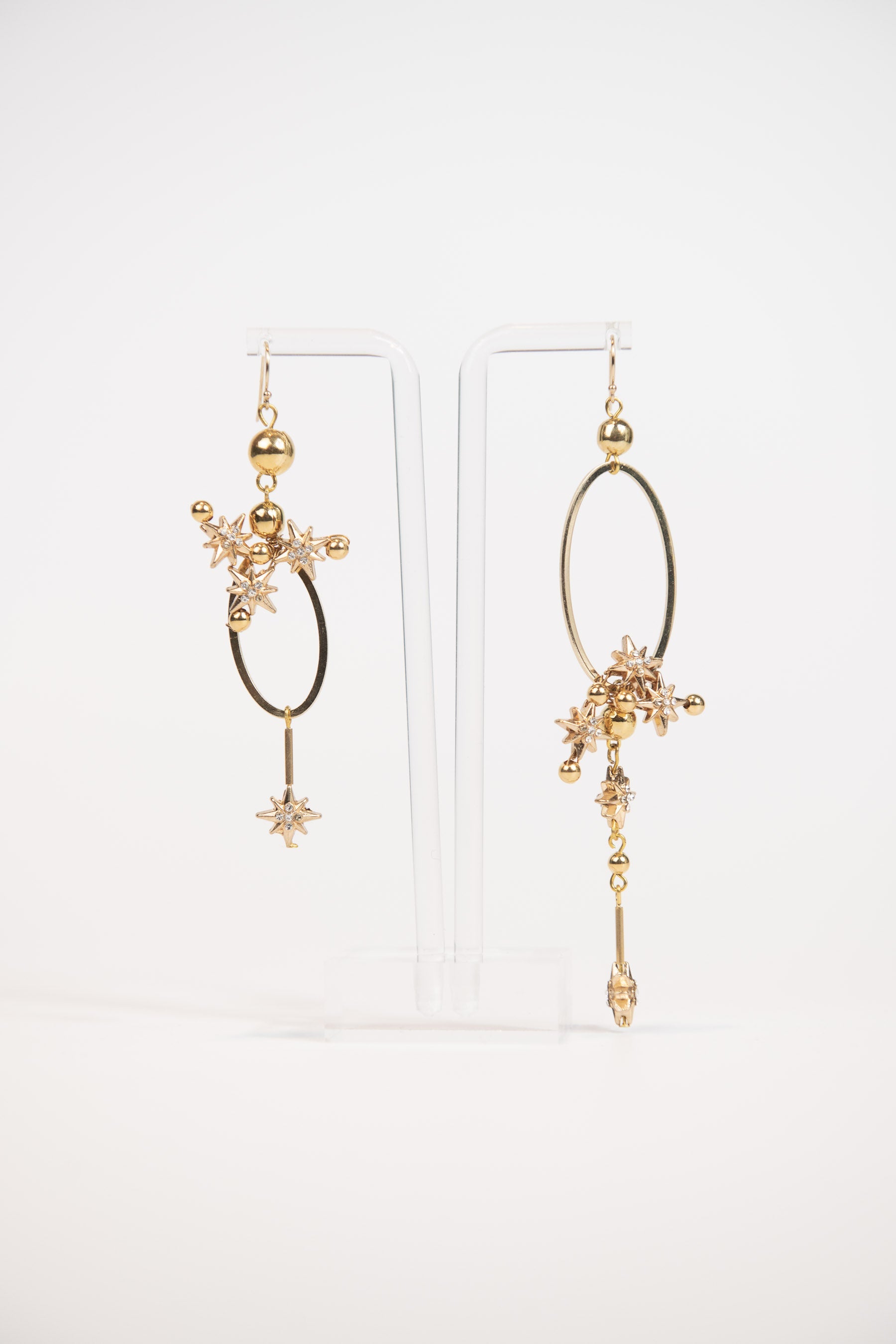 Asymmetrical celestial oval drop earrings - gold