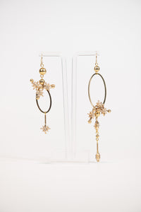 Asymmetrical celestial oval drop earrings - gold