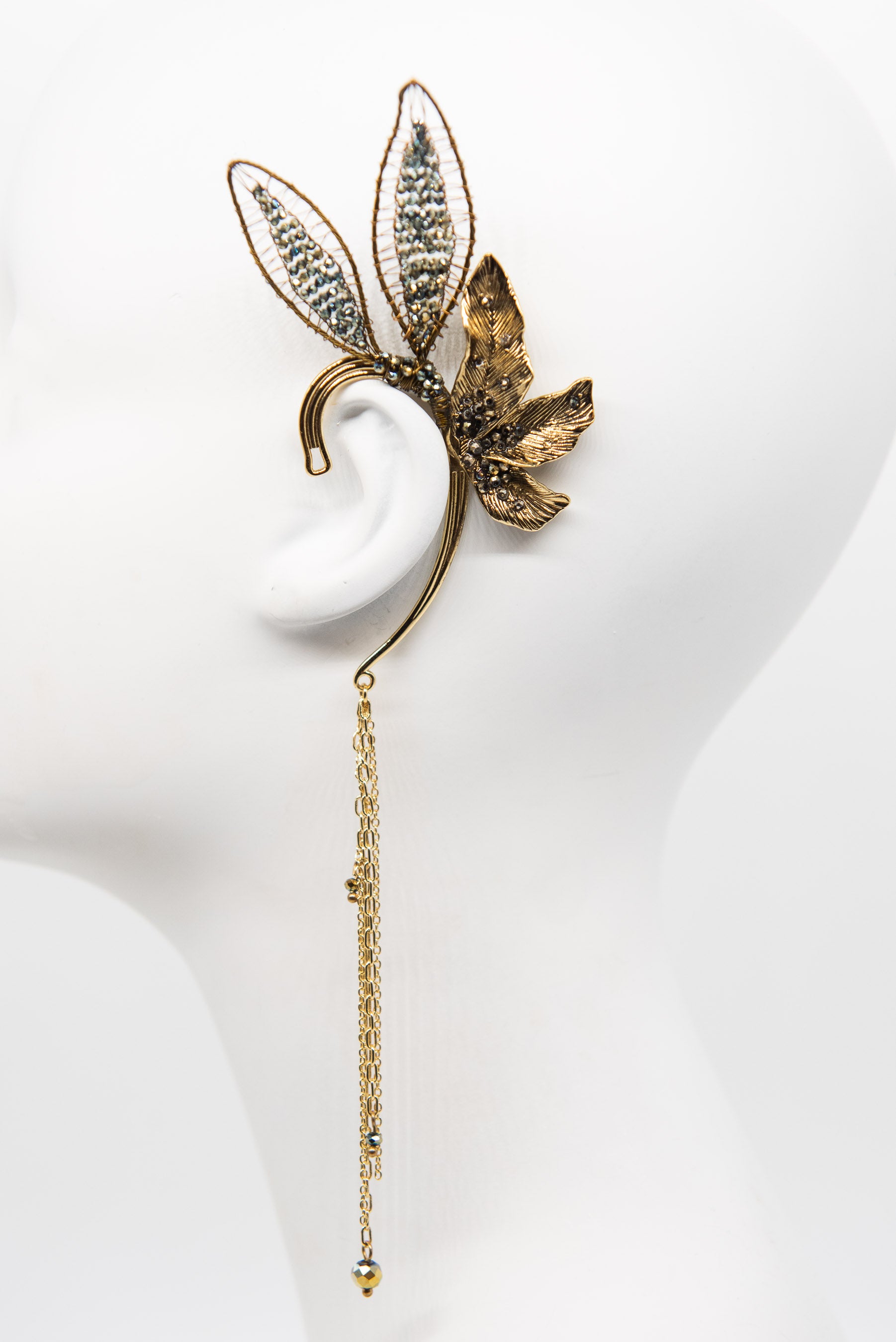 Golden Leaf Earcuff with Tassel