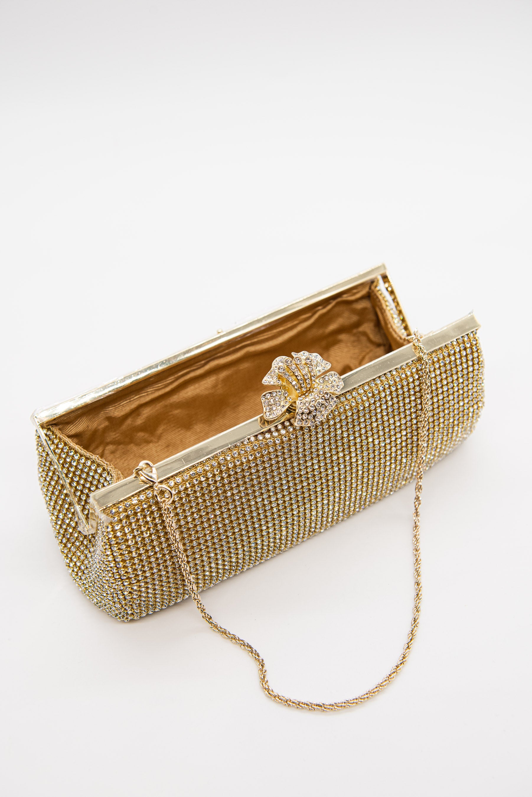 Gold Crystal Mesh Clutch