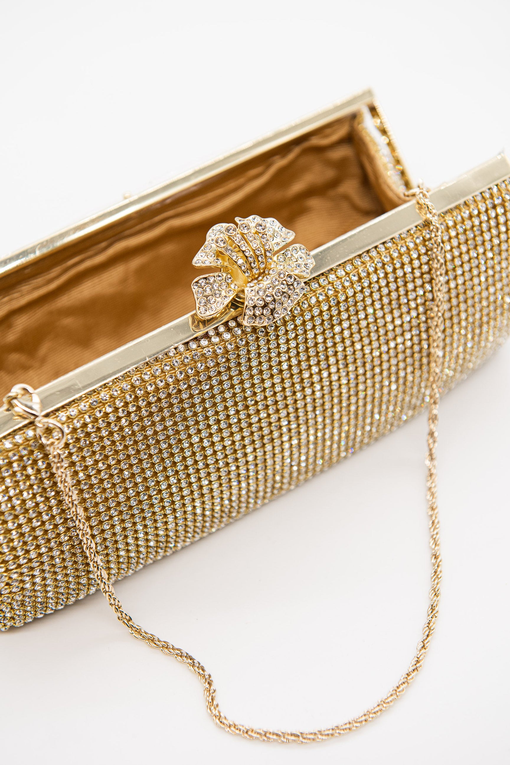 Gold Crystal Mesh Clutch