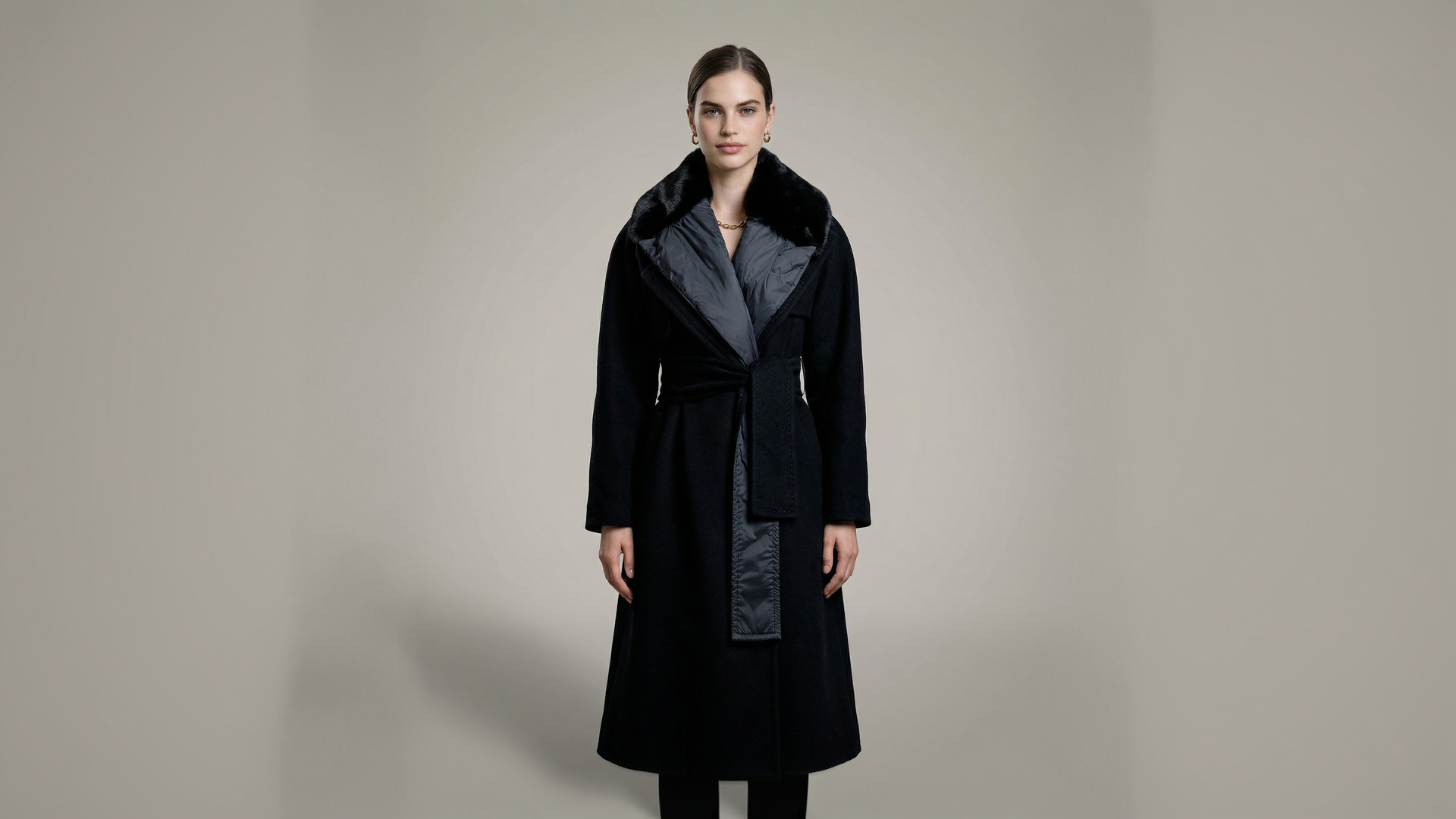 Demi-Couture Overcoat with Fur Collar - Black