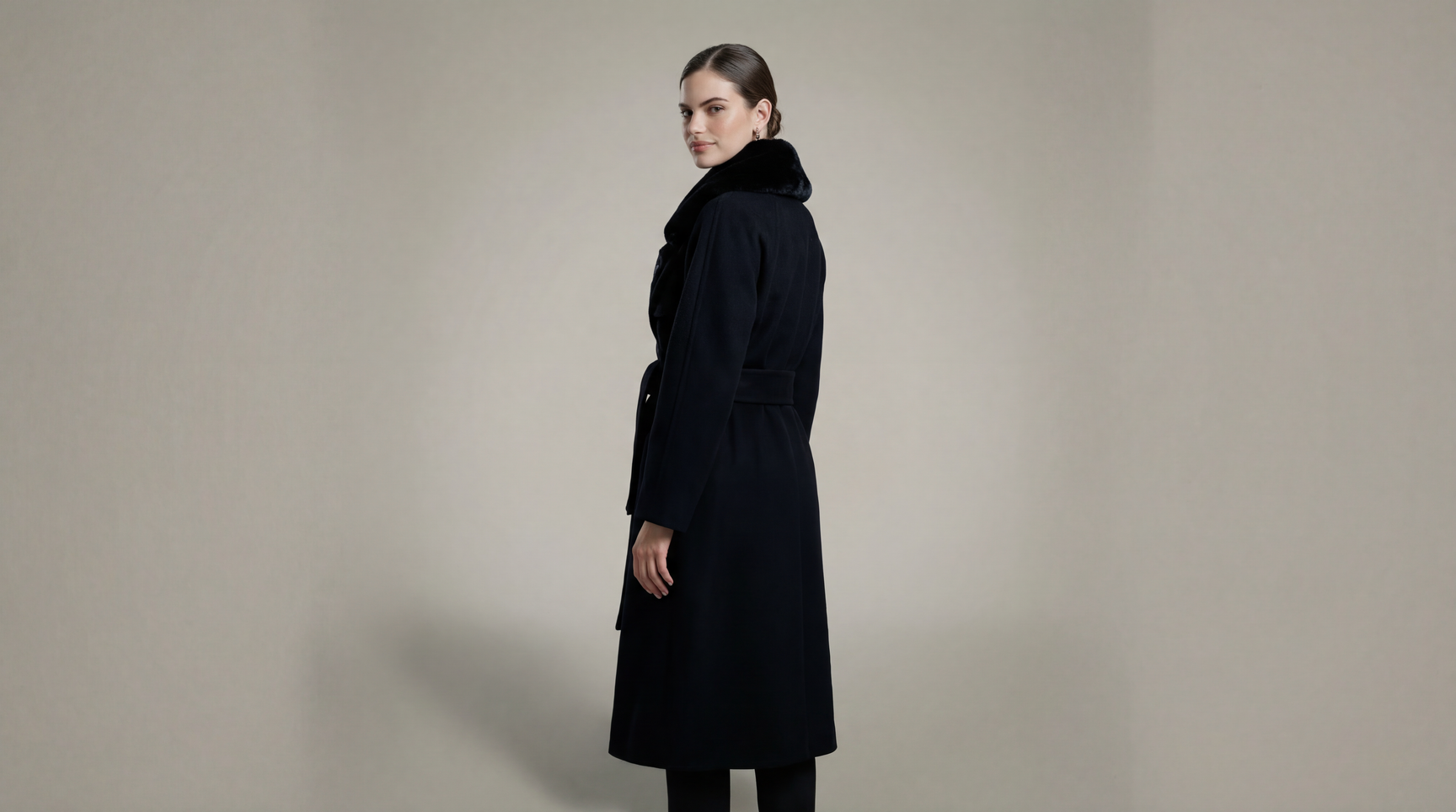 Demi-Couture Overcoat with Fur Collar - Black
