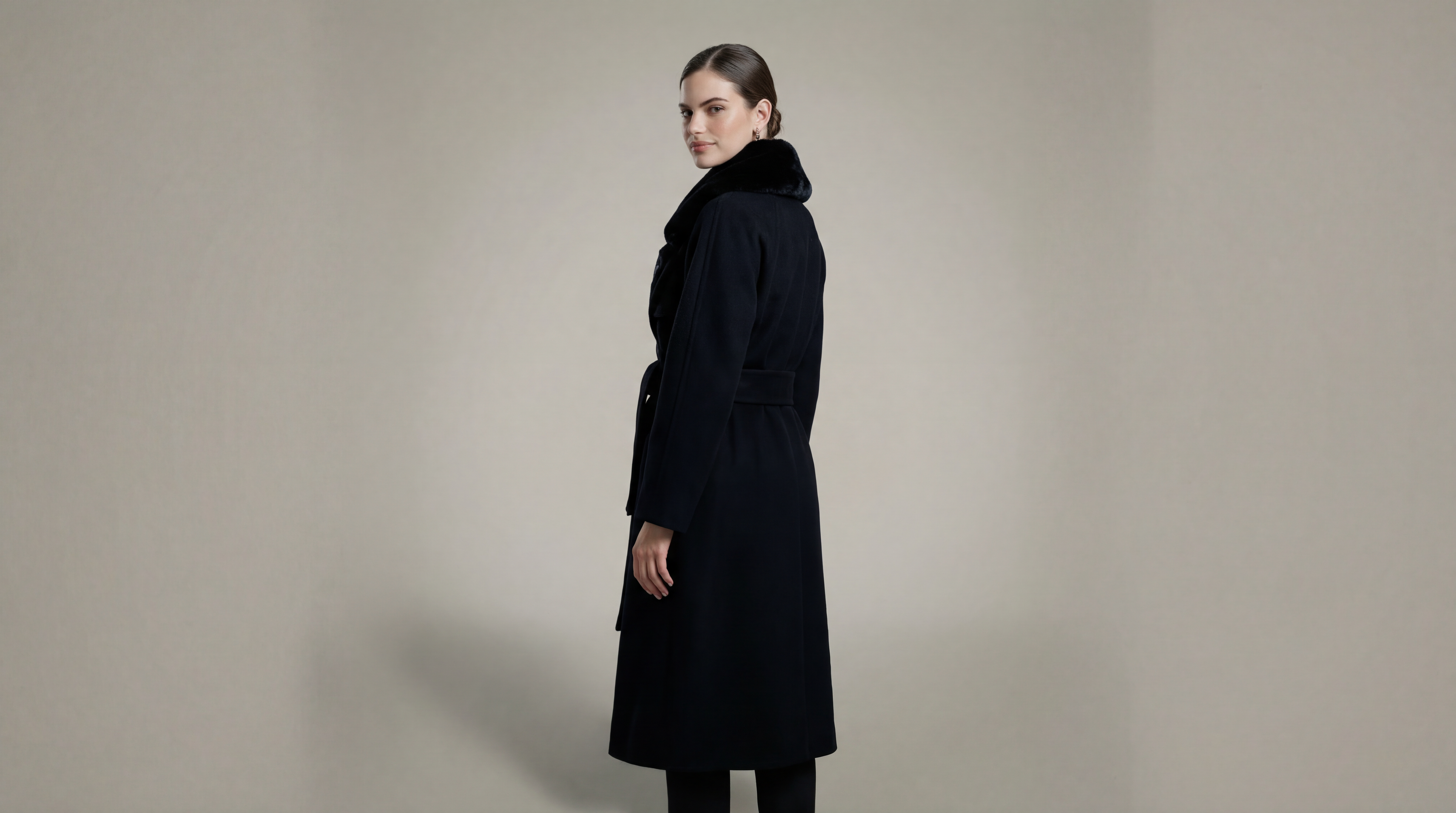Demi-Couture Overcoat with Fur Collar - Black
