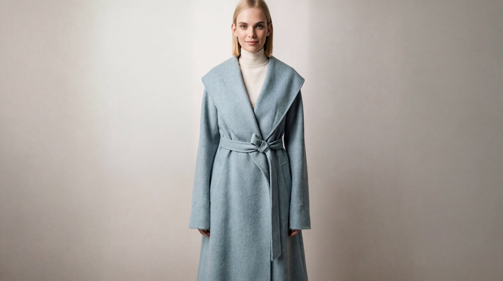 Demi-Couture Cashmere Shawl Collar Overcoat - Sky Blue