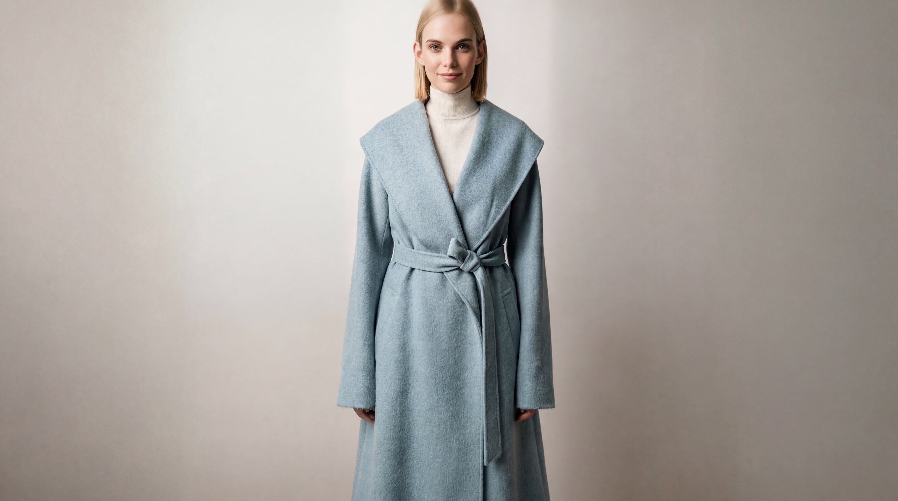 Demi-Couture Cashmere Shawl Collar Overcoat - Sky Blue