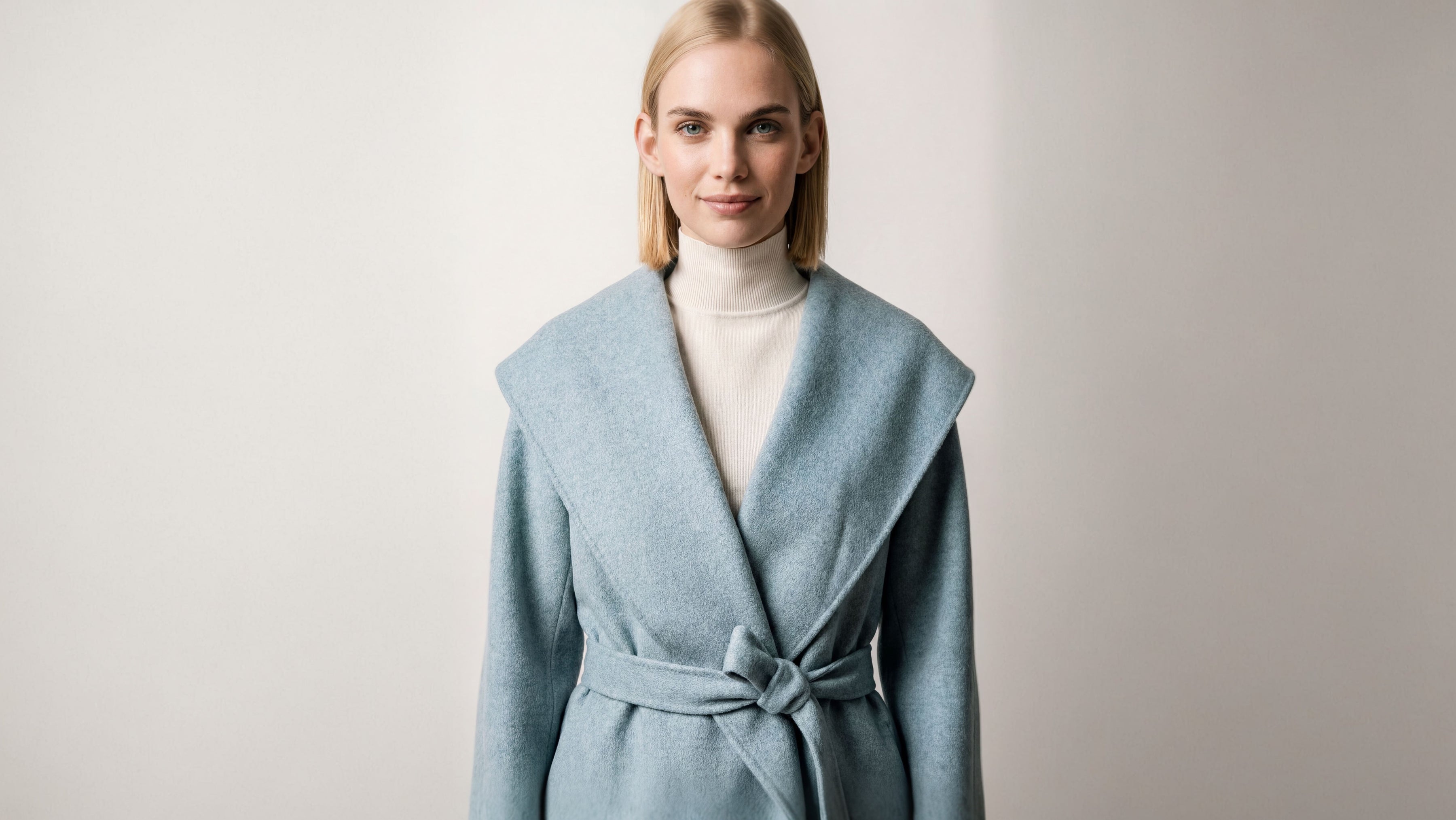 Demi-Couture Cashmere Shawl Collar Overcoat - Sky Blue