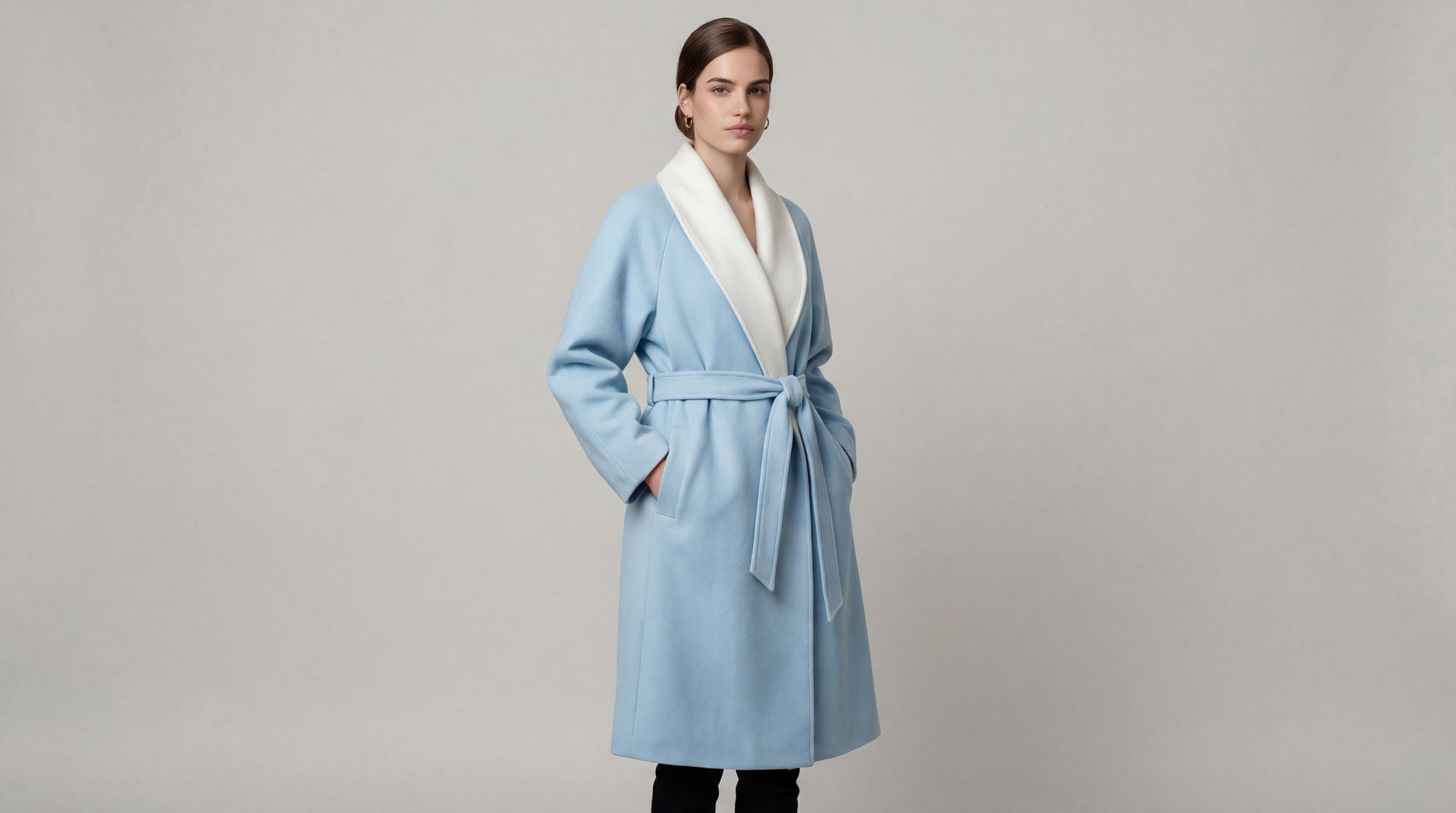 Demi-Couture Wool Belted Overcoat - Sky/Cream