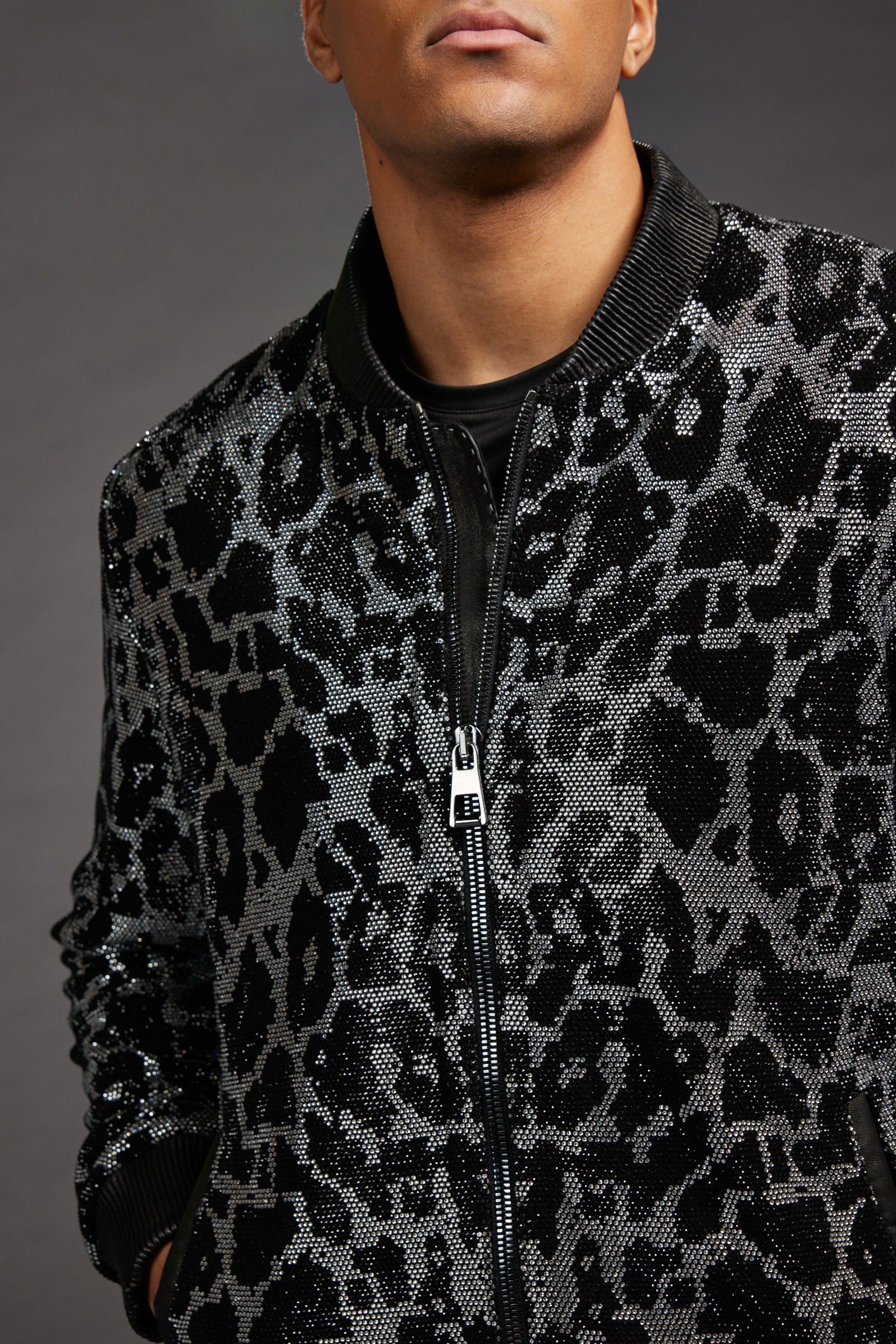 Men's Dazzling Crystal Bomber Jacket