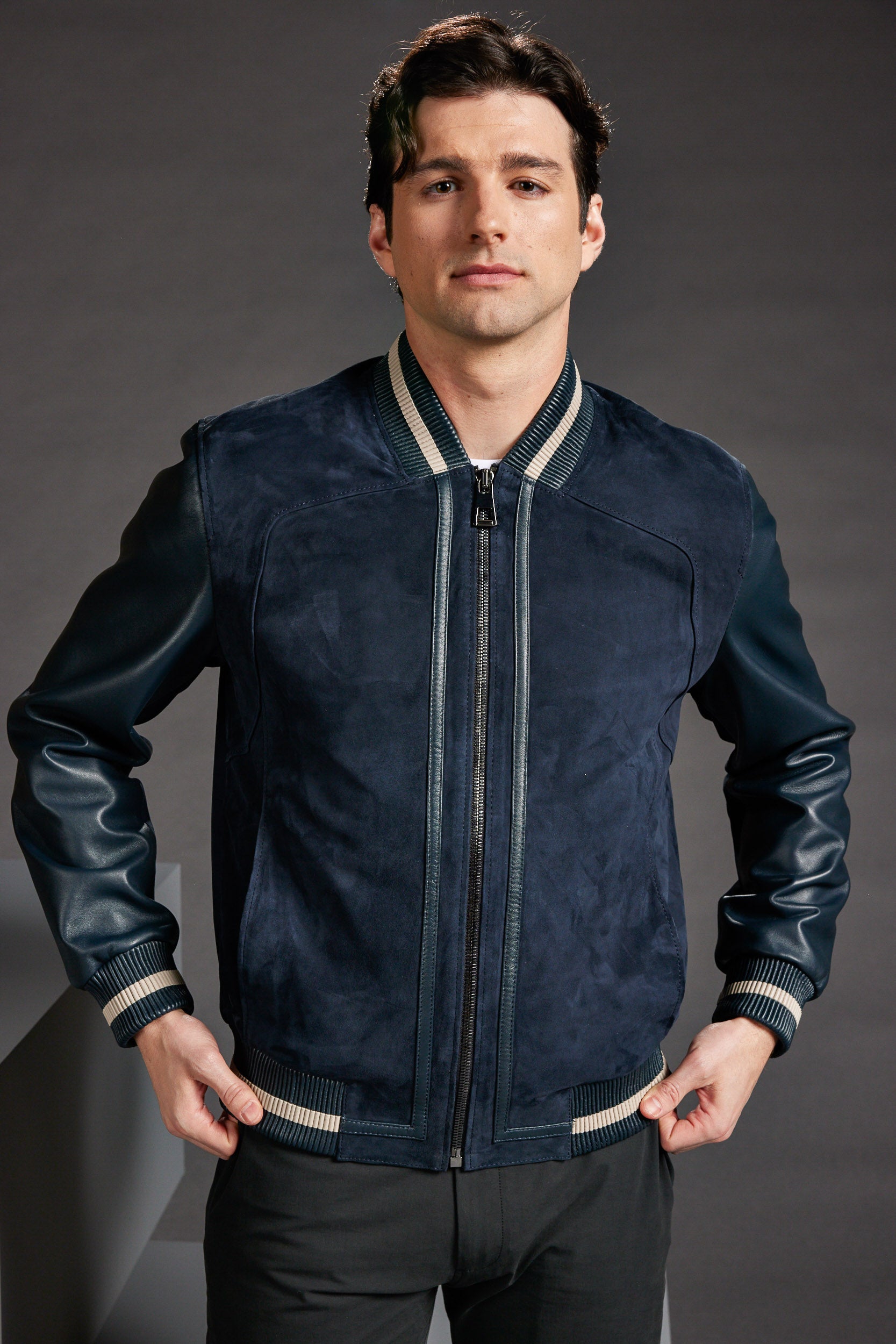 Leather and Suede Bomber Jacket