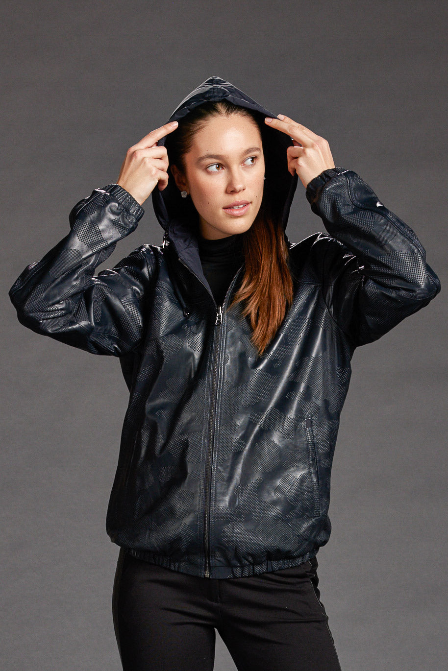 Reversible Camo Leather Bomber Jacket