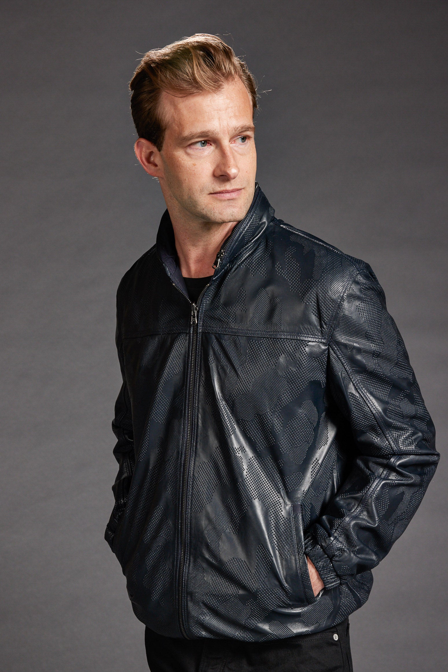 Reversible Camo Leather Bomber Jacket