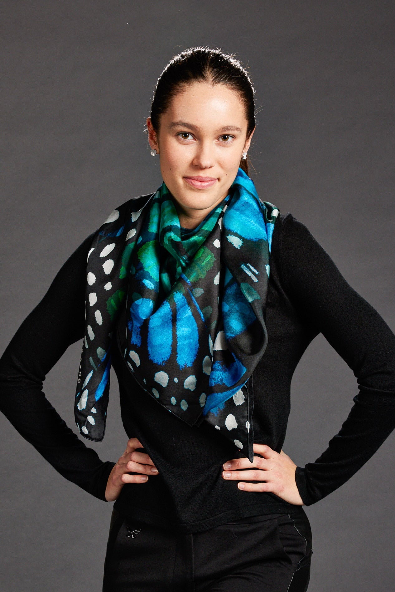 Luly Yang Signature Blue Monarch Silk Scarf