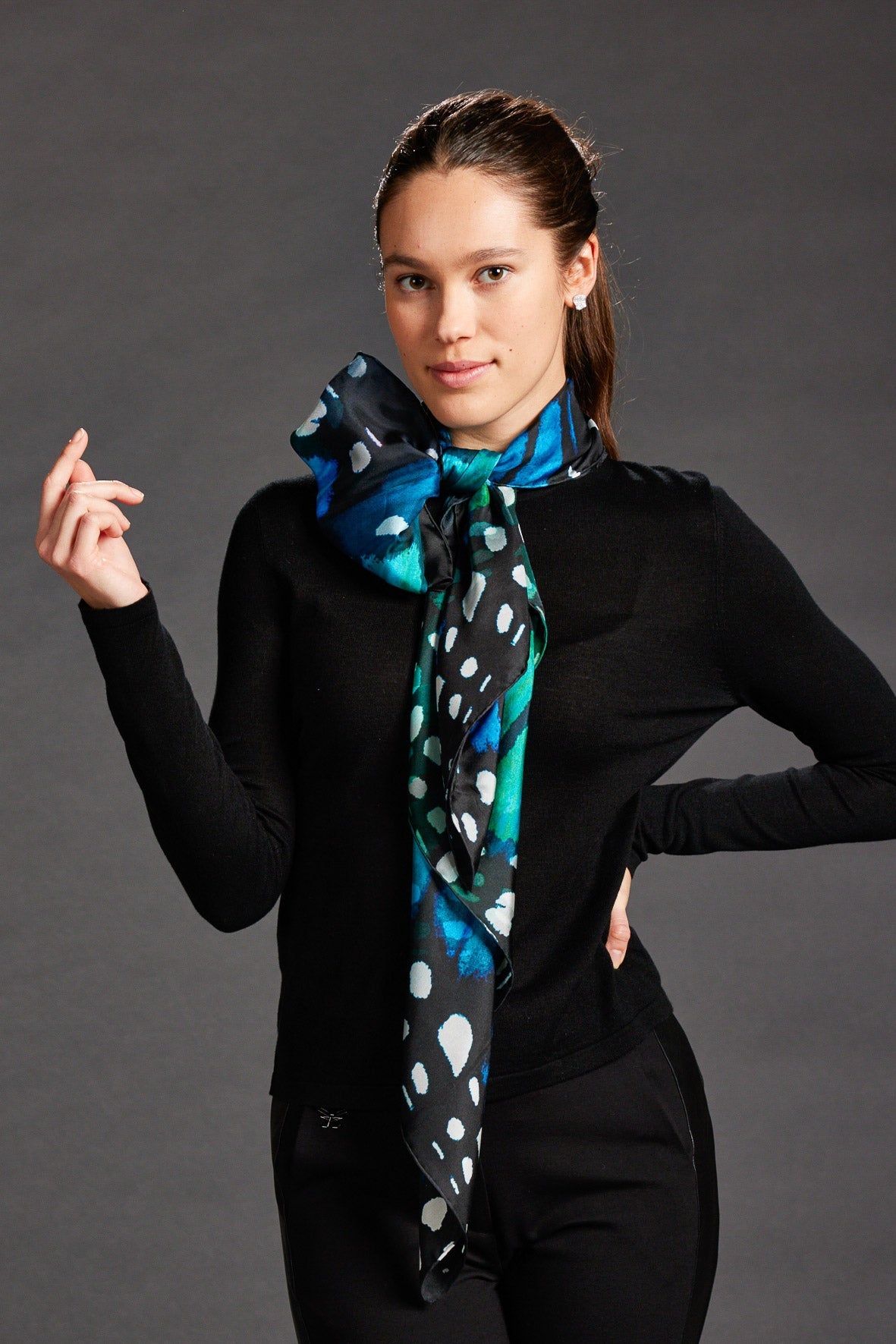 Luly Yang Signature Blue Monarch Silk Scarf