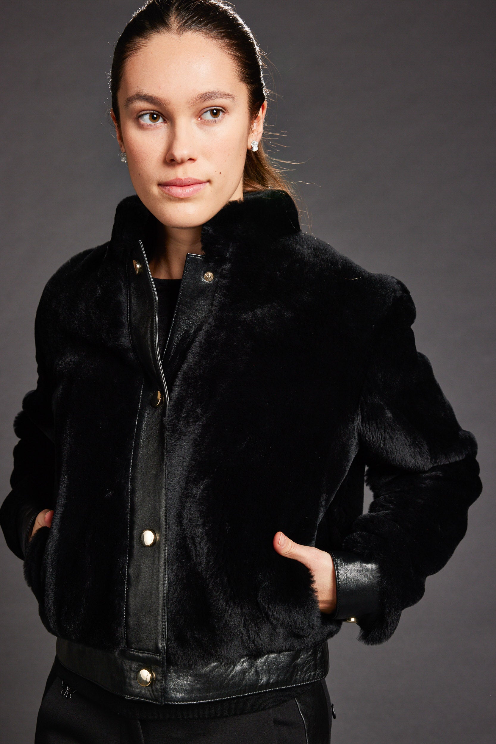 Shearling Bomber Jacket - Black