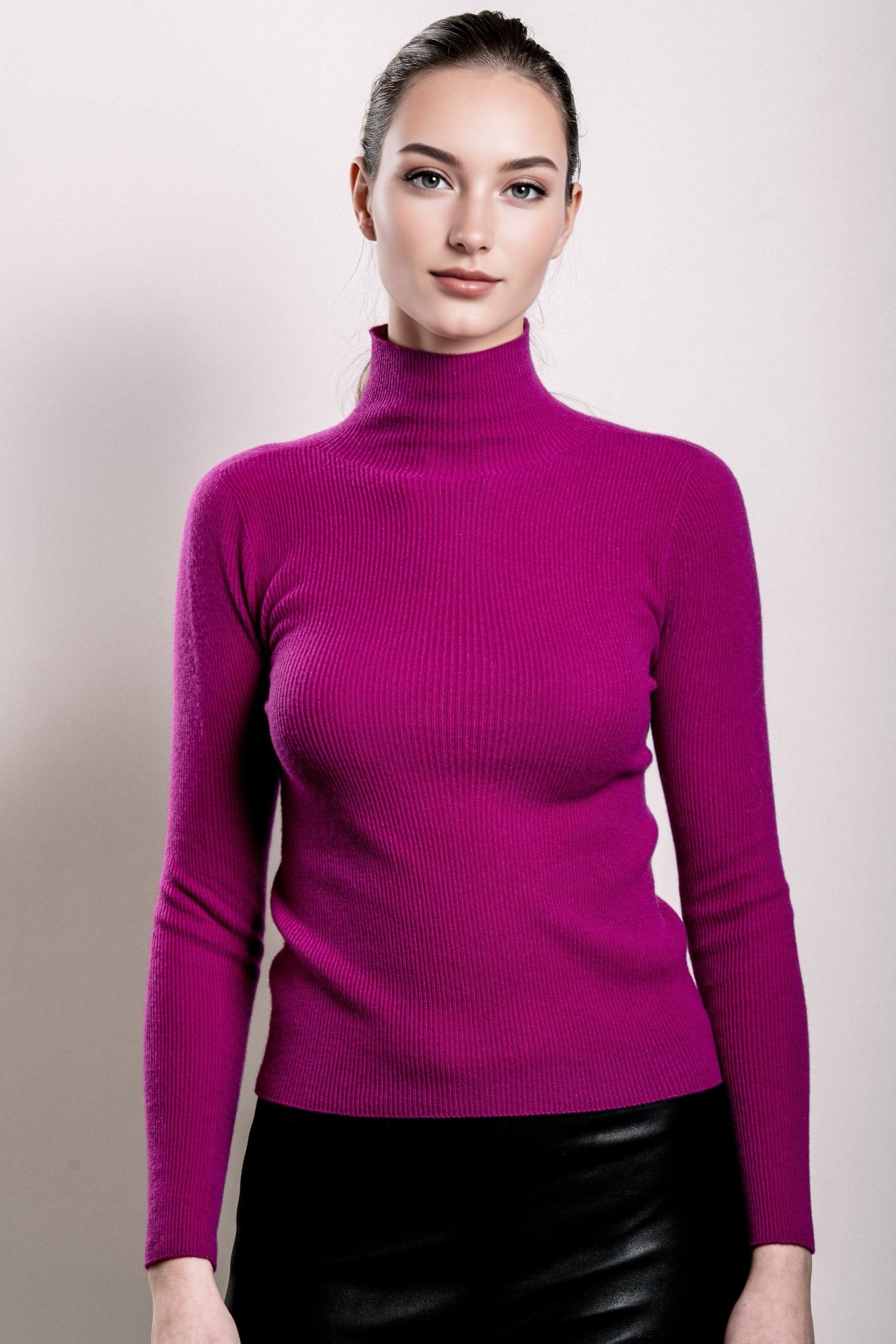 Cashmere Turtle Neck Sweater - Fuchsia