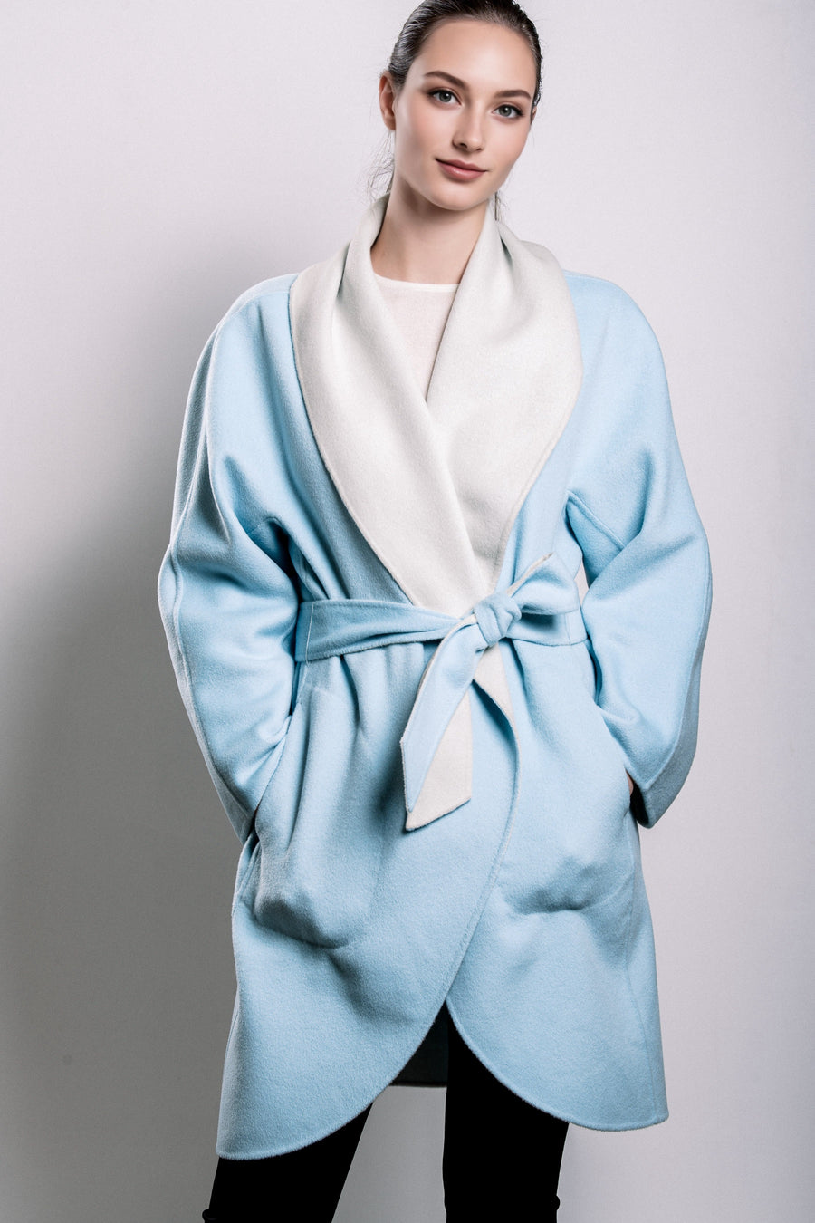 Demi-Couture Wool Belted Overcoat - Sky/Cream