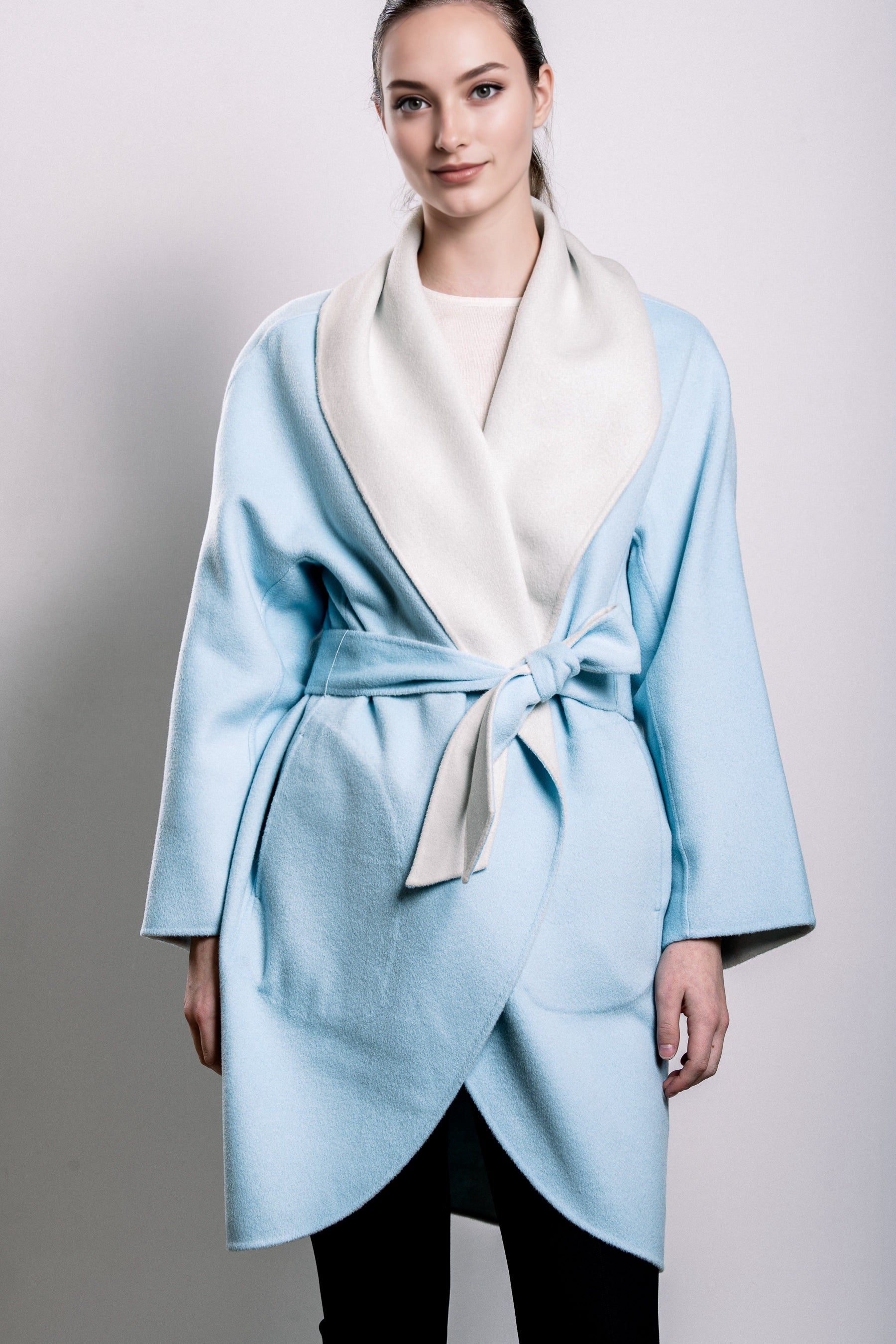 Demi-Couture Wool Belted Overcoat - Sky/Cream