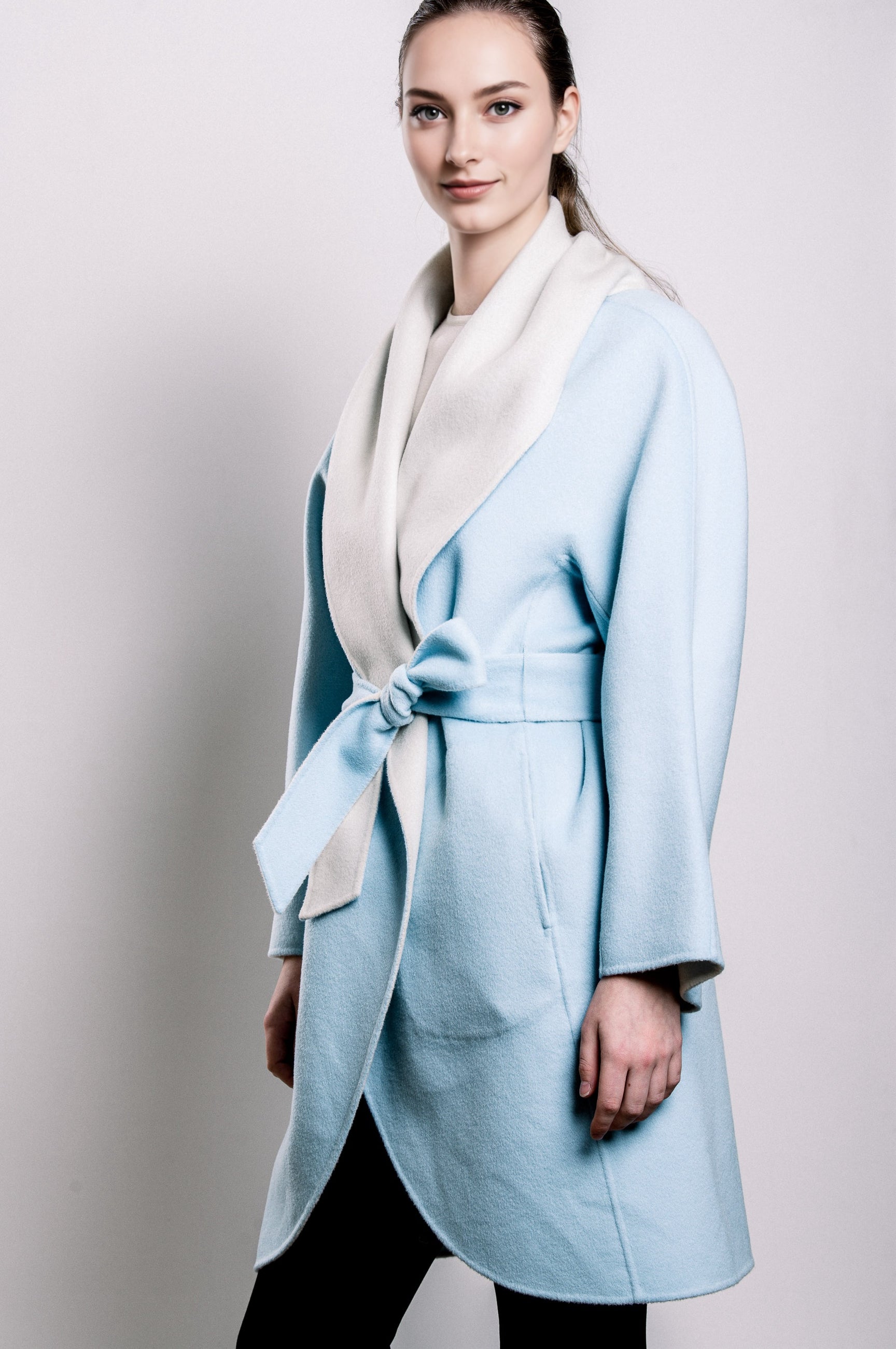Demi-Couture Wool Belted Overcoat - Sky/Cream