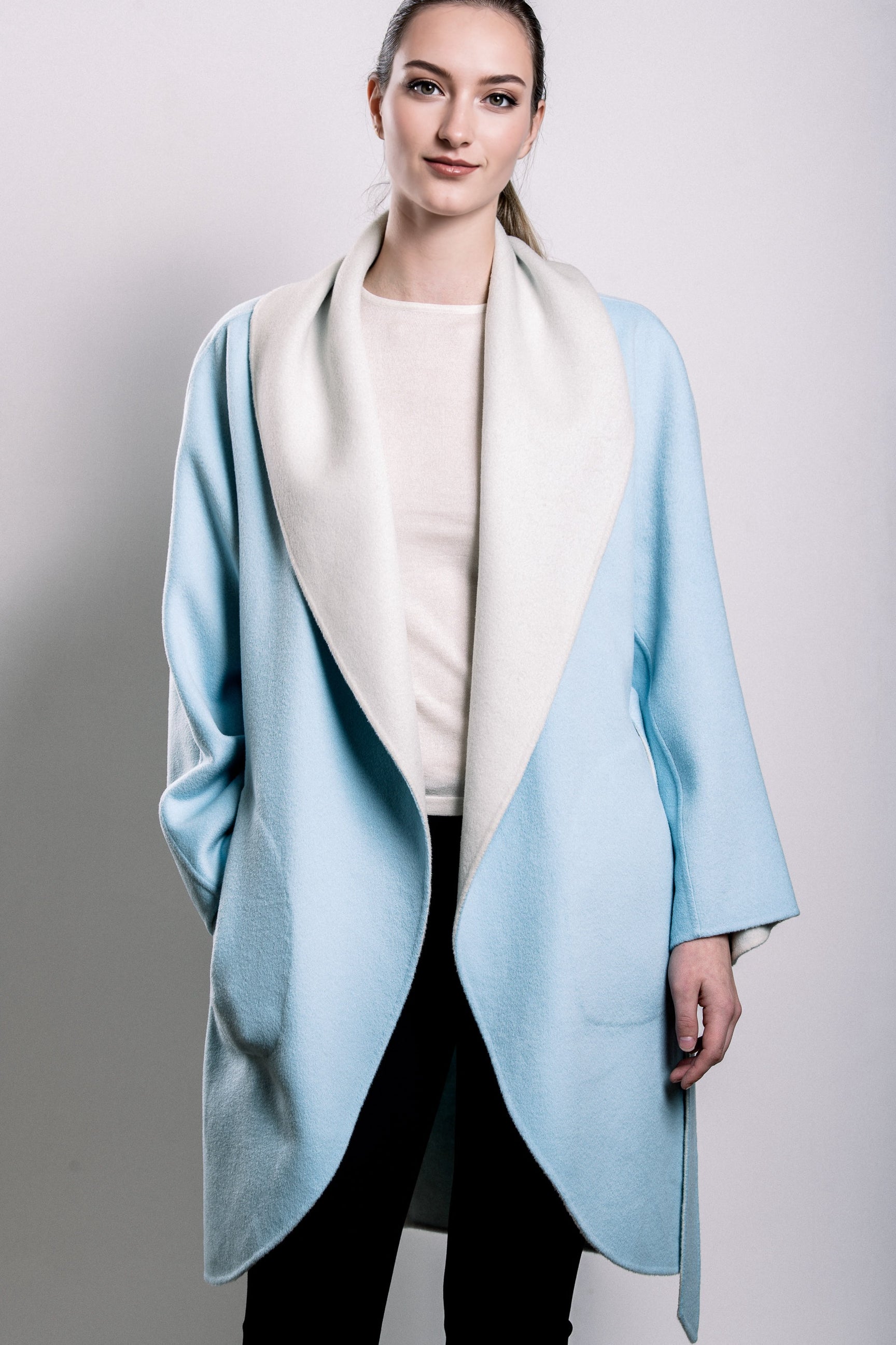 Demi-Couture Wool Belted Overcoat - Sky/Cream