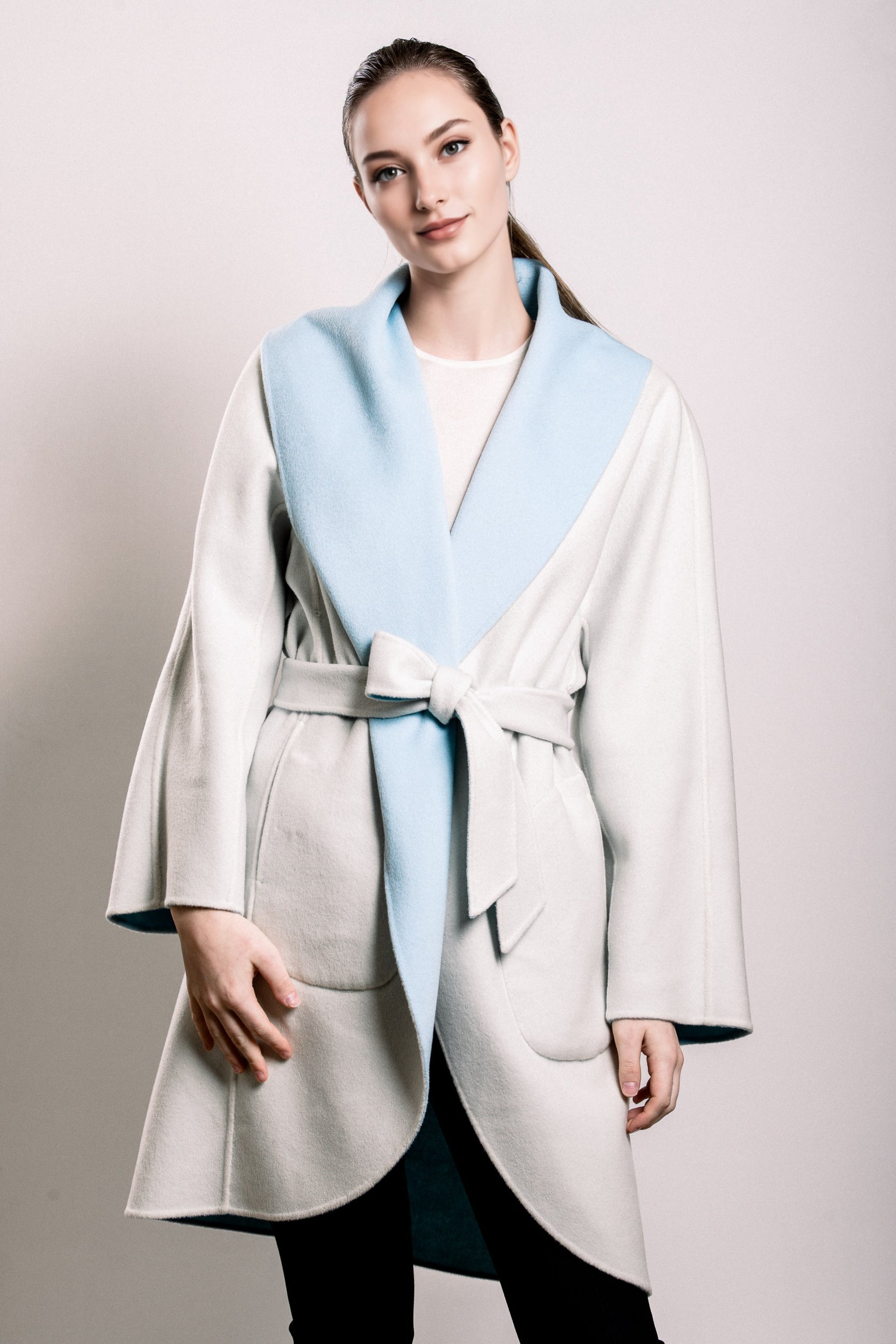 Demi-Couture Wool Belted Overcoat - Sky/Cream