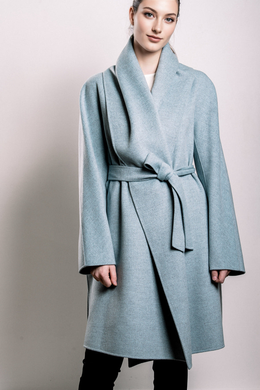 Demi-Couture Cashmere Shawl Collar Overcoat - Sky Blue