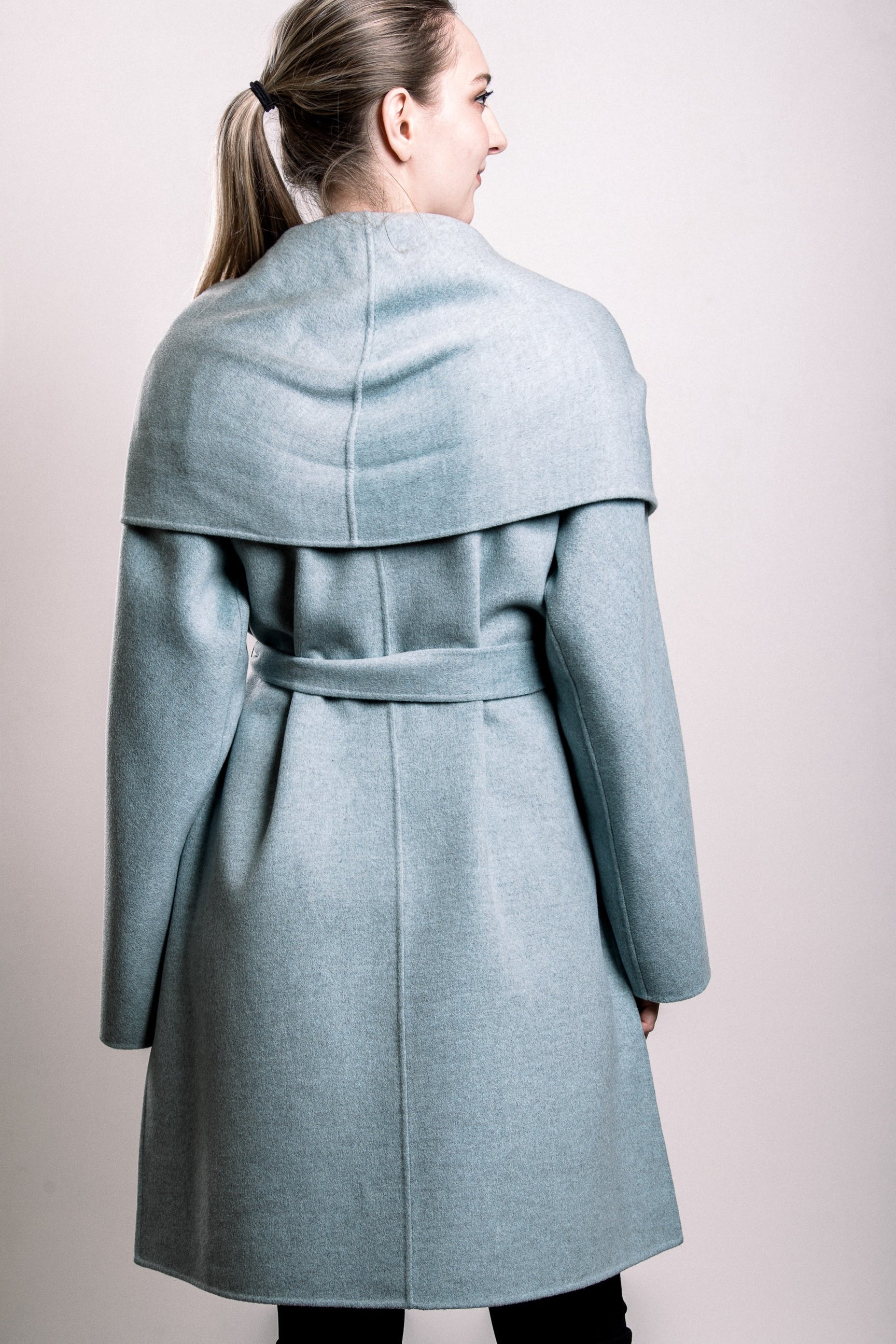 Demi-Couture Cashmere Shawl Collar Overcoat - Sky Blue