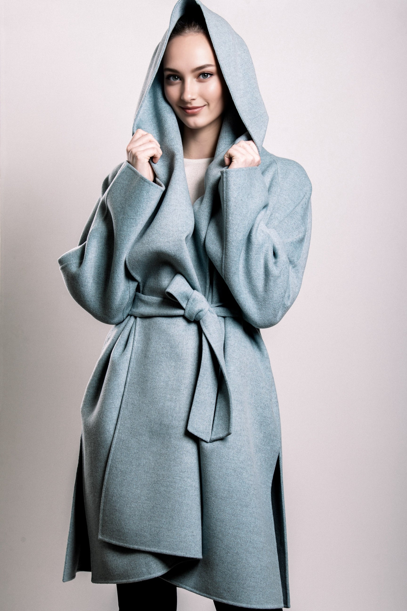 Demi-Couture Cashmere Shawl Collar Overcoat - Sky Blue