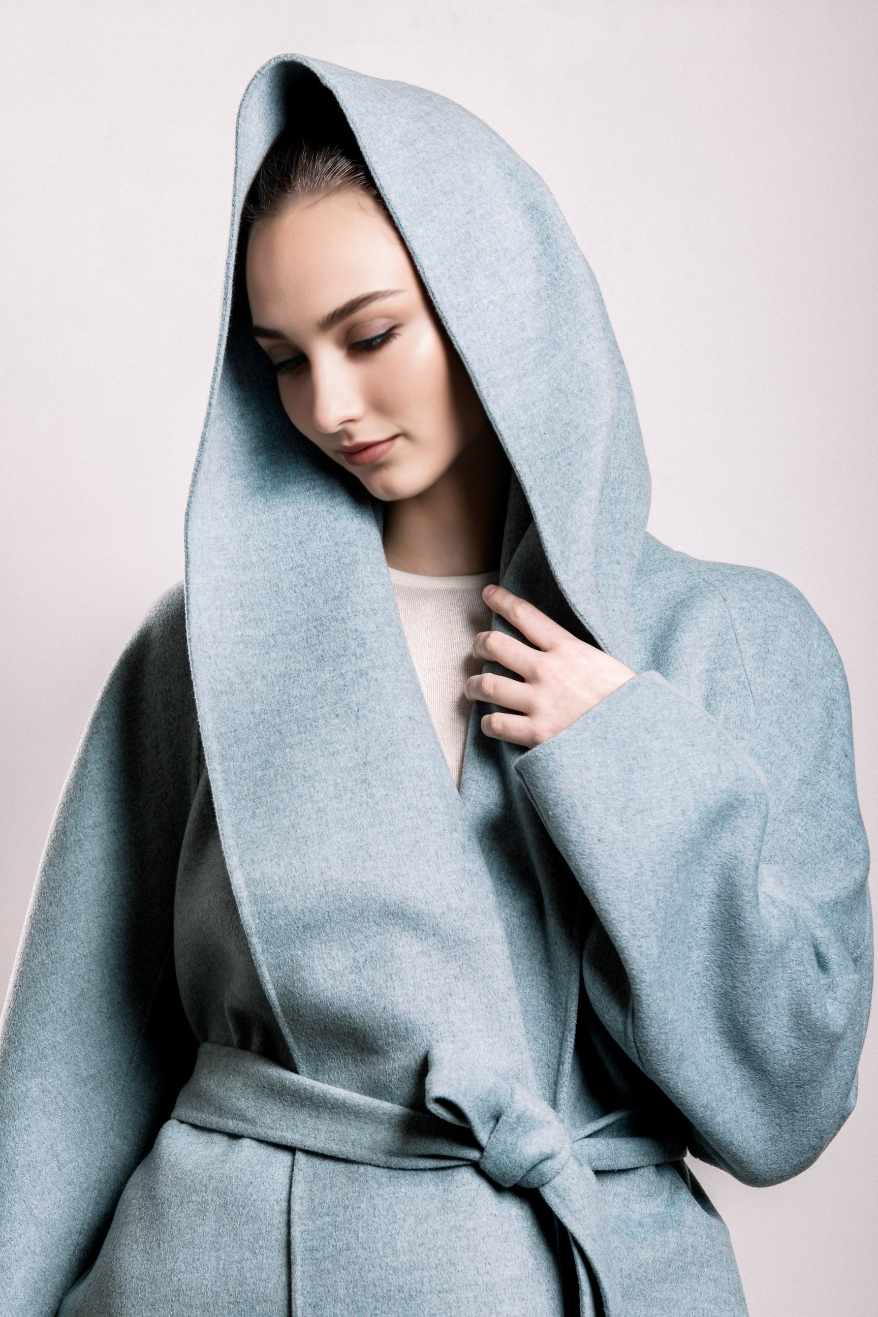 Demi-Couture Cashmere Shawl Collar Overcoat - Sky Blue