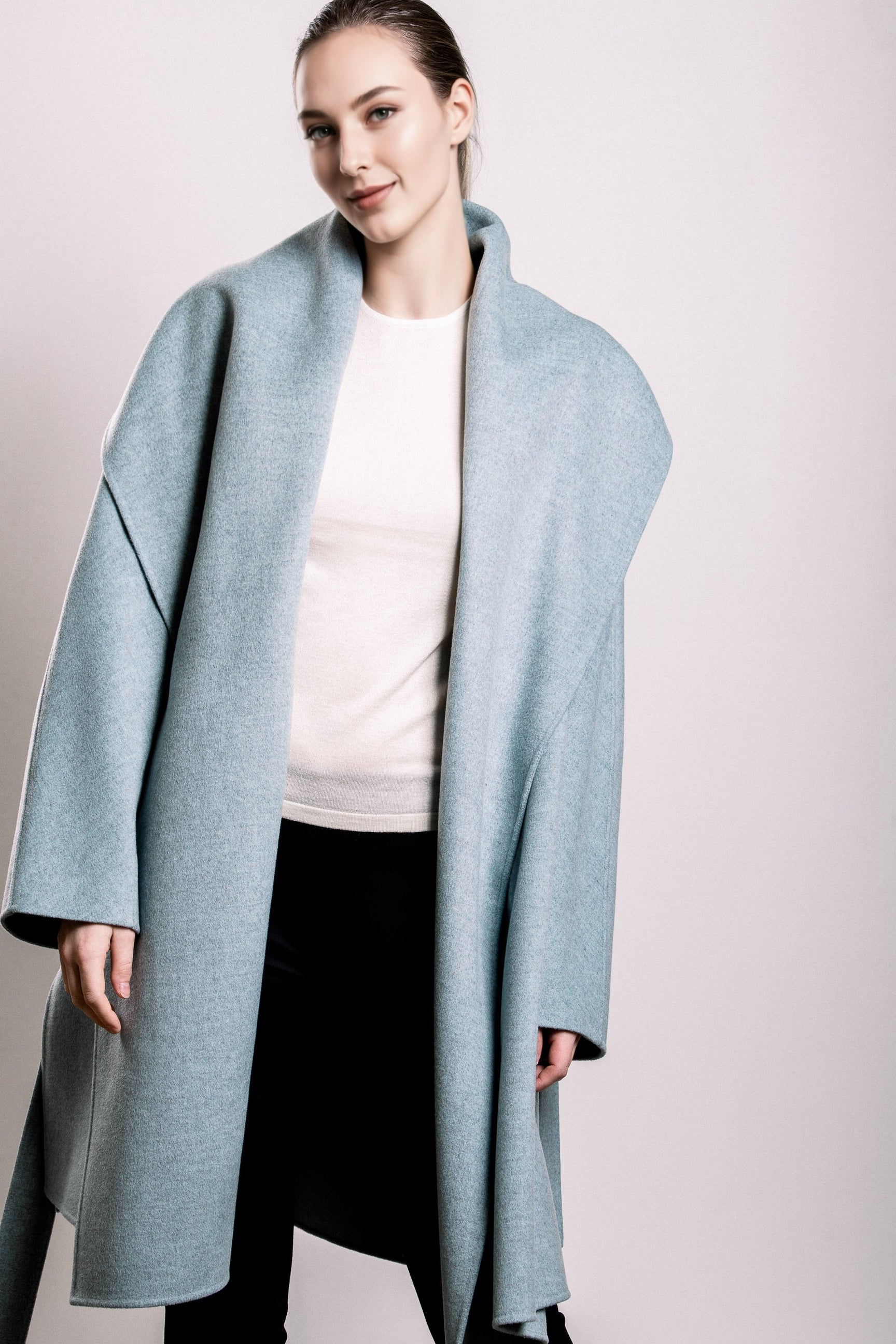 Demi-Couture Cashmere Shawl Collar Overcoat - Sky Blue