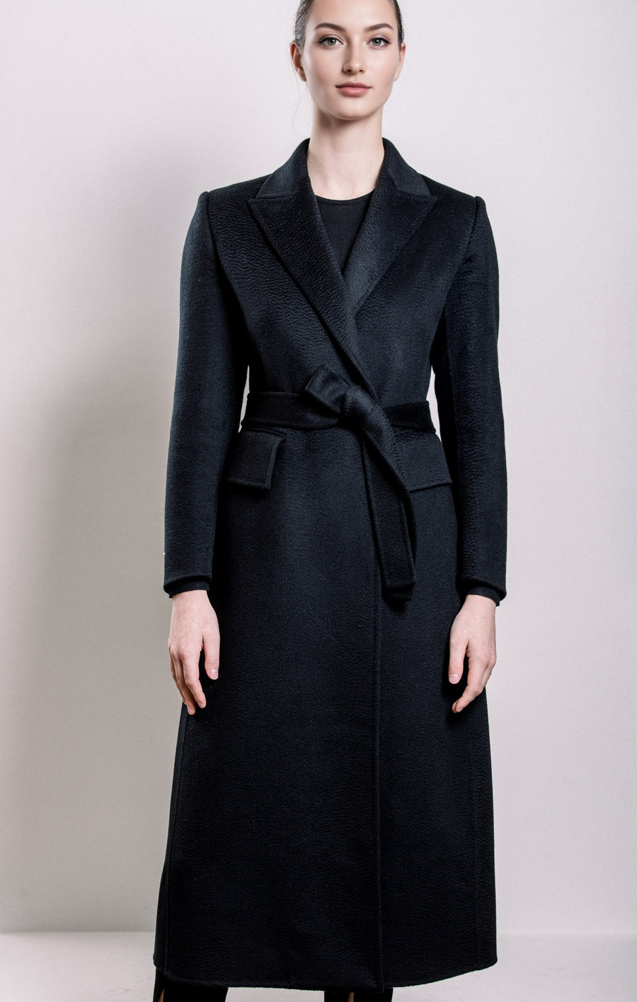 Demi-Couture Overcoat with Fur Collar - Black
