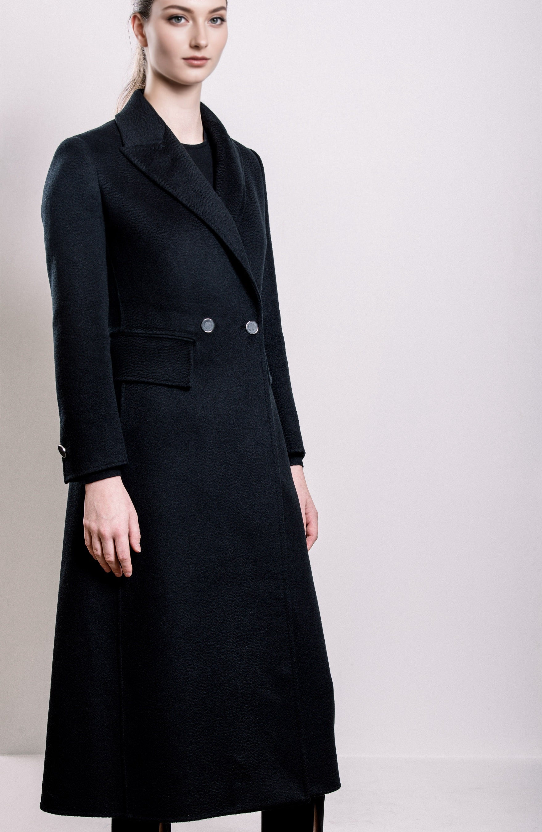 Demi-Couture Overcoat with Fur Collar - Black