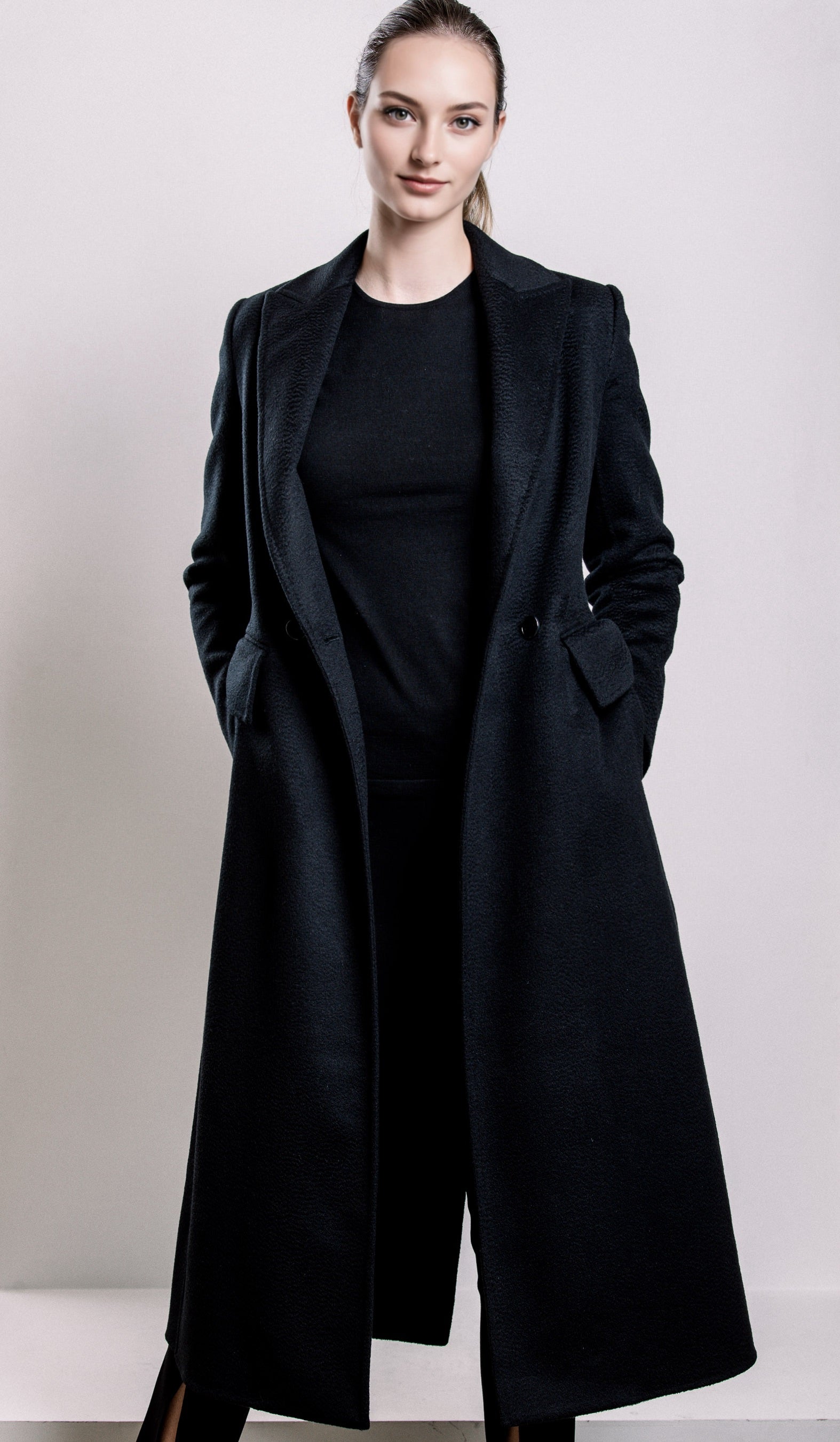 Demi-Couture Overcoat with Fur Collar - Black