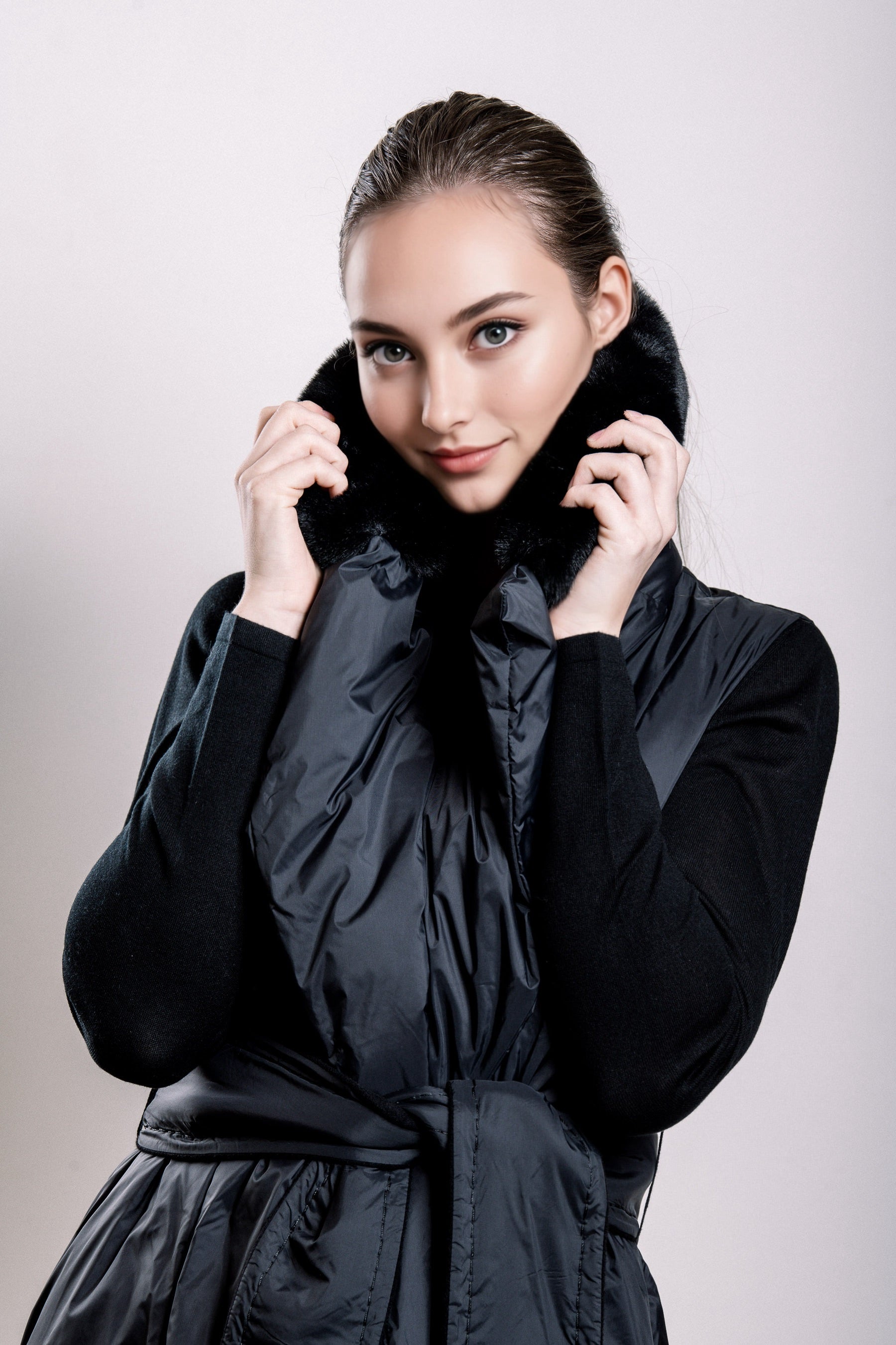 Demi-Couture Overcoat with Fur Collar - Black