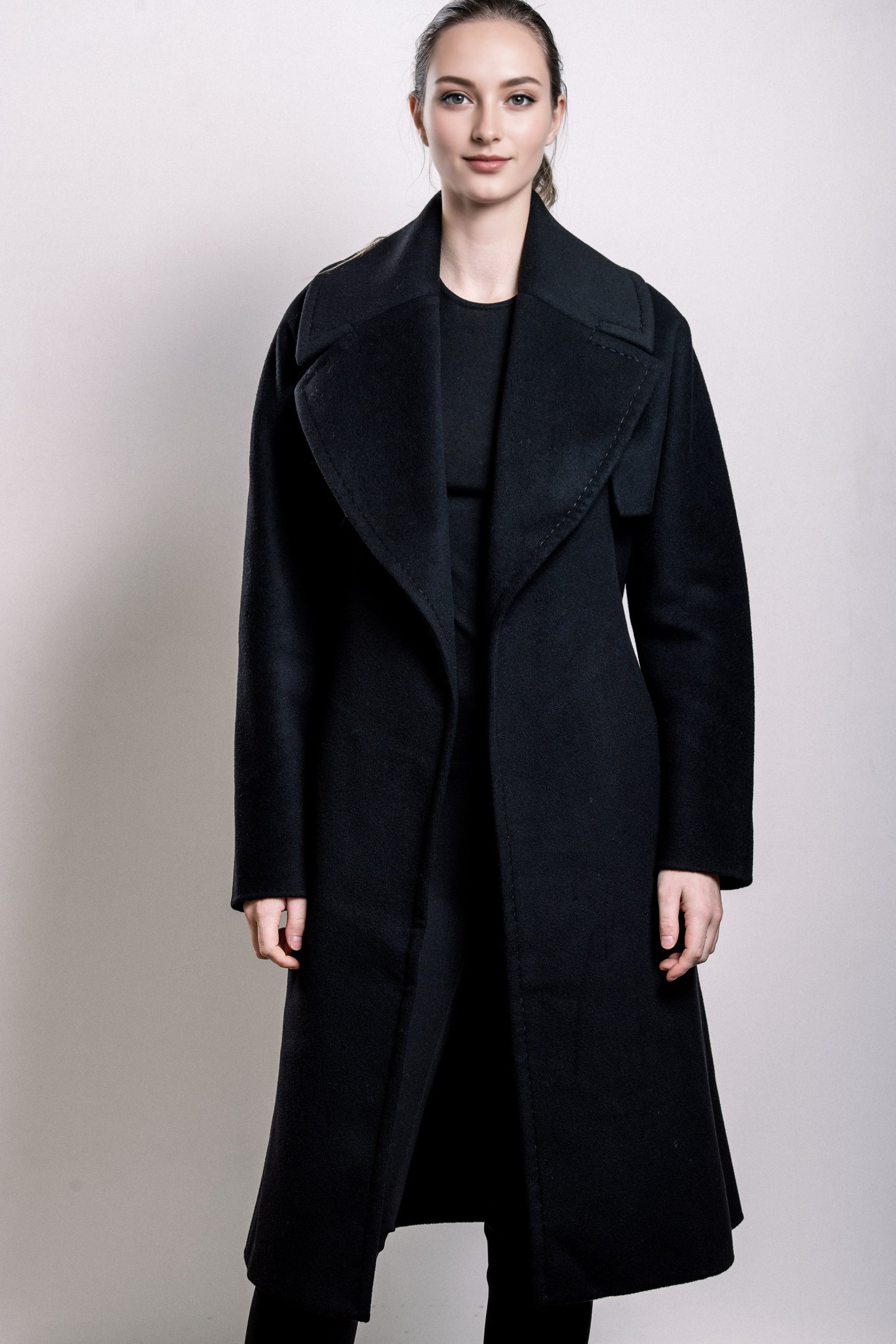 Demi-Couture Cashmere Double Breasted Overcoat - Black