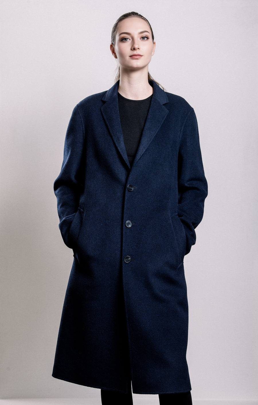 Demi-Couture Wool & Silk Overcoat -  Dark Navy