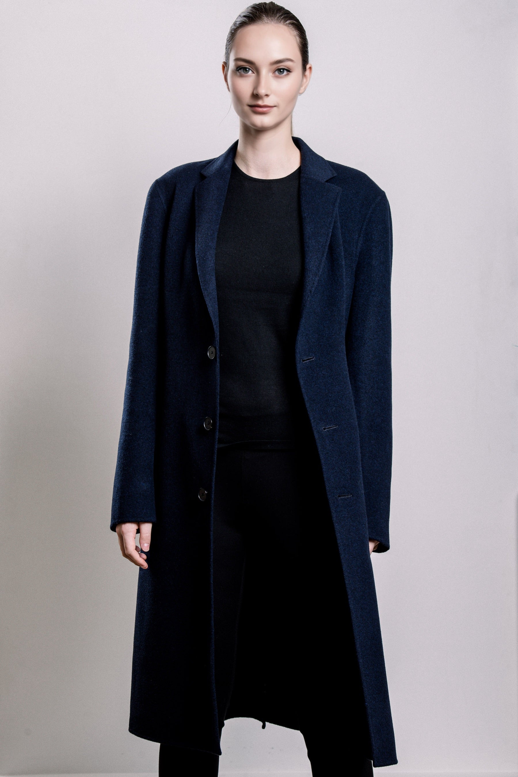 Demi-Couture Wool & Silk Overcoat -  Dark Navy